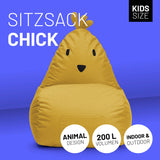 LUMALAND Kindersitzsack Animal Line Chick - Senfgelb, kuscheliger Sitzsack in Küken-Form für drinnen und draußen, 200L Volumen.