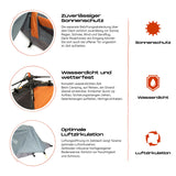 Where Tomorrow 1-Personen-Zelt - Rechteck - 220x80x50 cm - Grau mit Sonnenschutz, Wasserdicht und optimaler Luftzirkulation.
