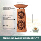 EASYmaxx LED-Dekosäule mit Pflanzschale im Mandala-Design, Rost-Optik, LED-Solarlicht, für Garten, Terrasse und Balkon.