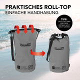 Where Tomorrow Dry Bag 10L - Style 01 - Grau mit robustem, wasserdichtem Rolltop-Verschluss und praktischem Schultergurt für Outdoor-Abenteuer.