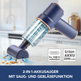 CLEANmaxx Akku-Handstaubsauger Set 6-tlg. - 7,4V - blau, leicht, kabellos mit USB-C, Li-Ionen-Akku und 2-in-1 Saug- und Gebläsefunktion.