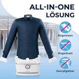CLEANmaxx Hemdenbügler PRO für Oberbekleidung zeigt automatisches Trocknen und Bügeln ohne Bügeleisen, Brett oder Dampfglätter.