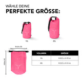 #DoYourSports Dry Bag 20L - Pink, wasserdichte, robuste Outdoor-Tasche mit verstellbarem Schultergurt und Rolltop-Verschluss.