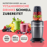 GOURMETmaxx Nutrition Mixer Pro 1.000 mit Zubehörset M, 1000W, 550ml, für schnelle vitaminreiche Drinks und einfache Reinigung.