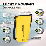 Where Tomorrow Dry Bag 5L - Style 02 - Gelb, wasserdicht, mit UV-Schutz, verstellbarem Schultergurt und robustem Rolltop-Verschluss.
