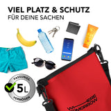 Where Tomorrow Dry Bag 5L - Style 01 - Rot wasserdichter, robuster Outdoor-Rucksack mit 5L Fassungsvermögen und verstellbarem Schultergurt.