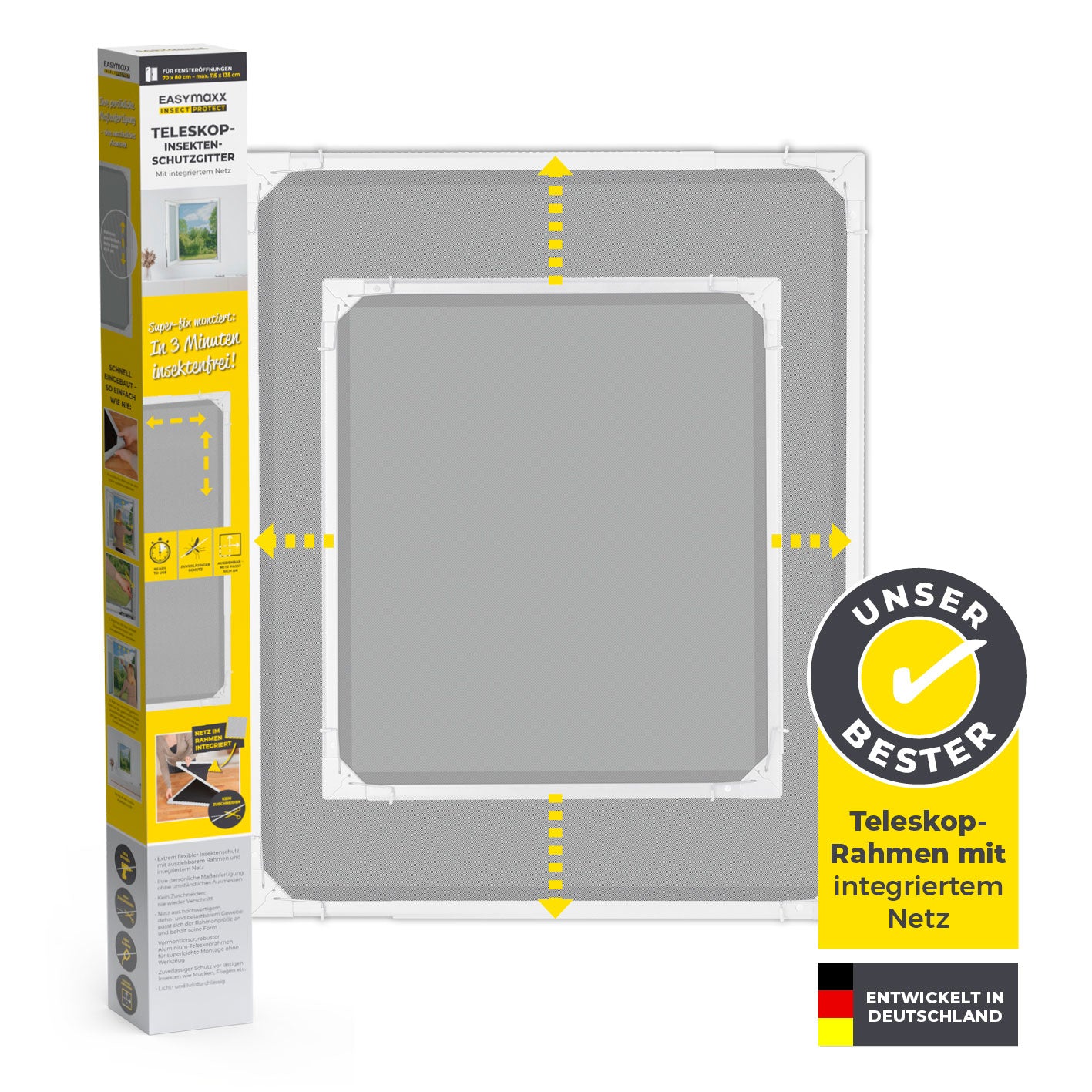 EASYmaxx Insect Protect Telescopische insectenhor voor ramen, met voorgemonteerd frame, uittrekbare insectenbescherming, geïntegreerd net, antraciet, set van 2 EASYmaxx Insect Protect Telescopische insectenhor voor ramen, met voorgemonteerd frame, uittrekbare insectenbescherming, geïntegreerd net, antraciet, set van 2