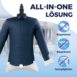 CLEANmaxx Hemdenbügler PRO KOMPAKT schwarz/silber zeigt automatisches Bügeln ohne Bügeleisen, Bügelbrett oder Dampfglätter.