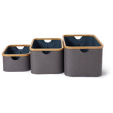 LUMALAND Aufbewahrungsboxen mit Bambus-Rahmen - 3er-Set - Grau-Blau in drei Größen, stapelbar und vielseitig für Ordnung im Alltag.