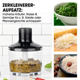GOURMETmaxx Akku-Stabmixer XL-Zubehör-Set mit Zerkleinereraufsatz zum mühelosen Schnippeln von Kräutern, Nüssen und Gemüse.