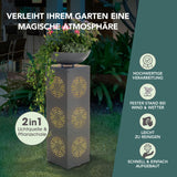 EASYmaxx LED-Dekosäule Beton-Optik mit Pflanzschale Mandala 87 cm Grau, dekorative LED-Säule mit Pflanzschale für Garten und Terrasse.