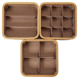 LUMALAND Organizer mit Bambus-Rahmen - 3er-Set in Taupe, 30x30x9 cm, verschiedene Fachaufteilungen zur Ordnung und Aufbewahrung.