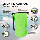 #DoYourOutdoor Dry Bag 10L - Grün, wasserdichter, robuster Rucksack mit UV-Schutz, verstellbarem Schultergurt und stabilem Rolltop-Verschluss.