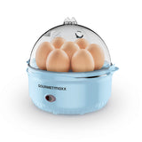 GOURMETmaxx Eierkocher für 7 Eier - Blau mit transparentem Deckel und Dampfauslass, für bis zu 7 Eier gleichzeitig.