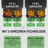 GOURMETmaxx Doppelkammer-Heißluftfritteuse 2 x 4 L mit 2 Garzonen, Touch, Timer und 10 Programmen für fettarmes Frittieren.