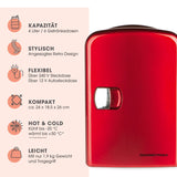 GOURMETmaxx Mini-Kühlschrank Retro 45W Rot, 4 Liter, kühlt bis -20 °C, wärmt bis 50 °C, 240 V und 12 V Anschlüsse, retro Design.