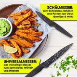 GOURMETmaxx Messerset inkl. Sparschäler 6-tlg. schwarz mit Antihaftbeschichtung, vielseitig zum Schneiden und Schälen in der Küche.