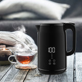 MAXXMEE Wasserkocher mit LED-Temperaturanzeige, 1,7 l Fassungsvermögen, schwarz, Doppelwand, Touchdisplay, Edelstahl-Innengehäuse.