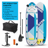 MAXXMEE XXL-SUP-Board für 6 Personen - 550 cm aufblasbares SUP mit 5 Finnen, 6 Alu-Paddeln, Tasche, Luftpumpen und Reparatur-Kit.