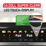 GOURMETmaxx AirGenius 2-Kammer-Heißluftfritteuse 2 x 4,5 l mit 14 Zoll Farb-Touchscreen und intuitiver Bedienung.