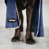 FLUFFINO® Hundehandtuch Mikrofaser 4er-Pack Beige & Blau, saugfähig und schnell trocknend für kleine und mittelgroße Hunde.