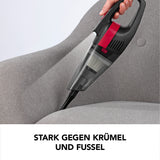 CLEANmaxx Akku-Handstaubsauger - grau/rot mit Fugendüse beseitigt effektiv Krümel und Fussel auf Polstermöbeln.