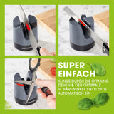 GOURMETmaxx Messerschärfer anthrazit/schwarz mit automatischer Winkeleinstellung für Messer und Scheren, sicherer Stand durch Saugnapf.