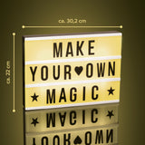 EASYmaxx LED-Leuchtkasten A4 mit 173 Buchstaben & Symbole inklusive Schreib-Set, personalisierbare Leuchtbox für kreative Botschaften.