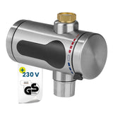 HOBERG Universal-Durchlauferhitzer aus Edelstahl mit LED-Anzeige für sofort warmes Wasser aus fast jedem Hahn, 230 V, robust und leistungsstark.