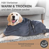 FLUFFINO Hundebademantel - Größe M - beige/blau, saugfähig, schnell trocknend, mit Kapuze und Klettverschluss für mittlere Hunde.