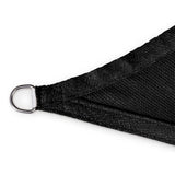 LUMALAND Sonnensegel 100% HDPE mit Stabilisator für UV-Schutz - Ecke mit rostfreiem Ring und doppelt vernähtem schwarzem Material.