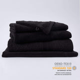LUMALAND Premium Handtücher 4er-Set in Schwarz, bestehend aus 2 Handtüchern 50x100 cm und 2 Badetüchern 70x140 cm aus Frottee Baumwolle.