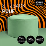 LUMALAND Sitzsack Pouf (50 L) in Pastell Grün, 2in1 Sitzhocker und Fußschemel für In- & Outdoor mit robustem, pflegeleichtem Material.