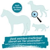 tickSAFE Zeckengreifer mit rotierendem Greiferkopf zur Anwendung am Tier sanfte Entfernung auch an schwer zugänglichen Stellen bei langem Fell