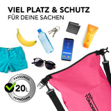 Where Tomorrow Dry Bag 20L - Style 02 - Pink wasserdichter Outdoor-Rucksack mit 20L Volumen und robustem Rolltop-Verschluss.