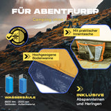 Where Tomorrow - Pop up Wurfzelt für 3 Personen mit Innenfach, hochgezogener Bodenwanne und wetterfestem Material, gelb.