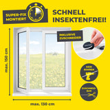 Moskitonetz für Fenster mit selbstklebendem Klettband - 130 x 150 cm - Weiß, schnell montierbar, inkl. Zuschneider, kein Bohren nötig.