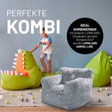LUMALAND Sessel „Glow in the Dark“ - Kids Size - Sternen-Design - Bezug soft & waschbar - Grau mit leuchtendem Sternenmuster und praktische Seitentasche