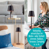 EASYmaxx LED-Akku-Tischleuchte kabellos und dimmbar, warmweiß, ideal für Wohn- und Außenbereiche wie Balkon, Terrasse und Camping.