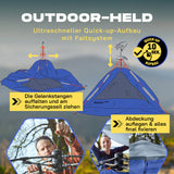 Where Tomorrow Pop up Familienzelt für 3 Personen, 10 Sek. Quick-up-Aufbau, blau, leicht, wetterfest, geräumig, reisetauglich
