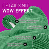 LUMALAND Sitzsack GIANT aus der Cord-Reihe, 135 x 100 cm - Bezug soft & waschbar - Dunkelgrün mit robusten Nähten und verdecktem Reißverschluss.