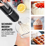 GOURMETmaxx Akku-Stabmixer mit Schneebesenaufsatz zum kabellosen Schlagen von Eiweiß und Sahne, inkl. XL-Zubehör-Set.