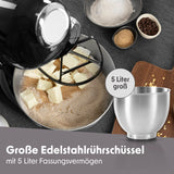GOURMETmaxx Küchenmaschine - Schwarz mit großer 5 Liter Edelstahlrührschüssel und planetarischem Rührsystem für optimale Bedienung.