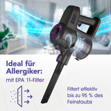 CLEANmaxx Akku-Zyklonsauger 2in1 kabellos mit EPA 11-Filter, handlich, beutellos und ideal für Allergiker, bis zu 95% Feinstaubfilterung.