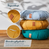 #DoYourYoga Yoga-Kissen Ganesh in indischgelb mit Bio-Dinkelspelz, abnehmbarer, waschbarer Baumwollbezug, praktischer Trageschlaufe, 45x30x14 cm.