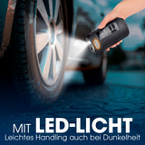 EASYmaxx Akku-Handkompressor mit LED-Licht beim Aufpumpen eines Autoreifens – mobil, kraftvoll und einfach zu bedienen.