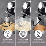 GOURMETmaxx Küchenmaschine - Schwarz mit Rührhaken, Schneebesen und Knethaken für vielseitiges Kneten, Rühren und Schlagen.