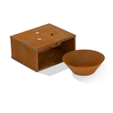 LANDMANN Feuerschale mit Holzlager - 60 x 50 x 54 cm aus korrosionsbeständigem Cortenstahl mit praktischem Holzlager und zeitlosem Design.