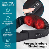 VITALmaxx Shiatsu Nackenmassagegerät mit 8 Massagebällen, personalisierbare Einstellungen für Wärme, Geschwindigkeit und Drehrichtung.