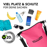 Where Tomorrow Dry Bag 20L - Style 01 - Pink, wasserdichter Outdoor-Rucksack mit viel Stauraum und praktischem Rolltop-Verschluss.